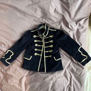 Velvet military Christmas Jacket. Navy blue and gold